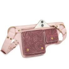 Style Waist Bag - Vintage Synthetic Leather Fanny Pack With Multiple Compartments, Golden Studs & Buckles For Women, Perfect For Outdoor Sports, Travel, And Casual Wear - 粉色 - 查看 7