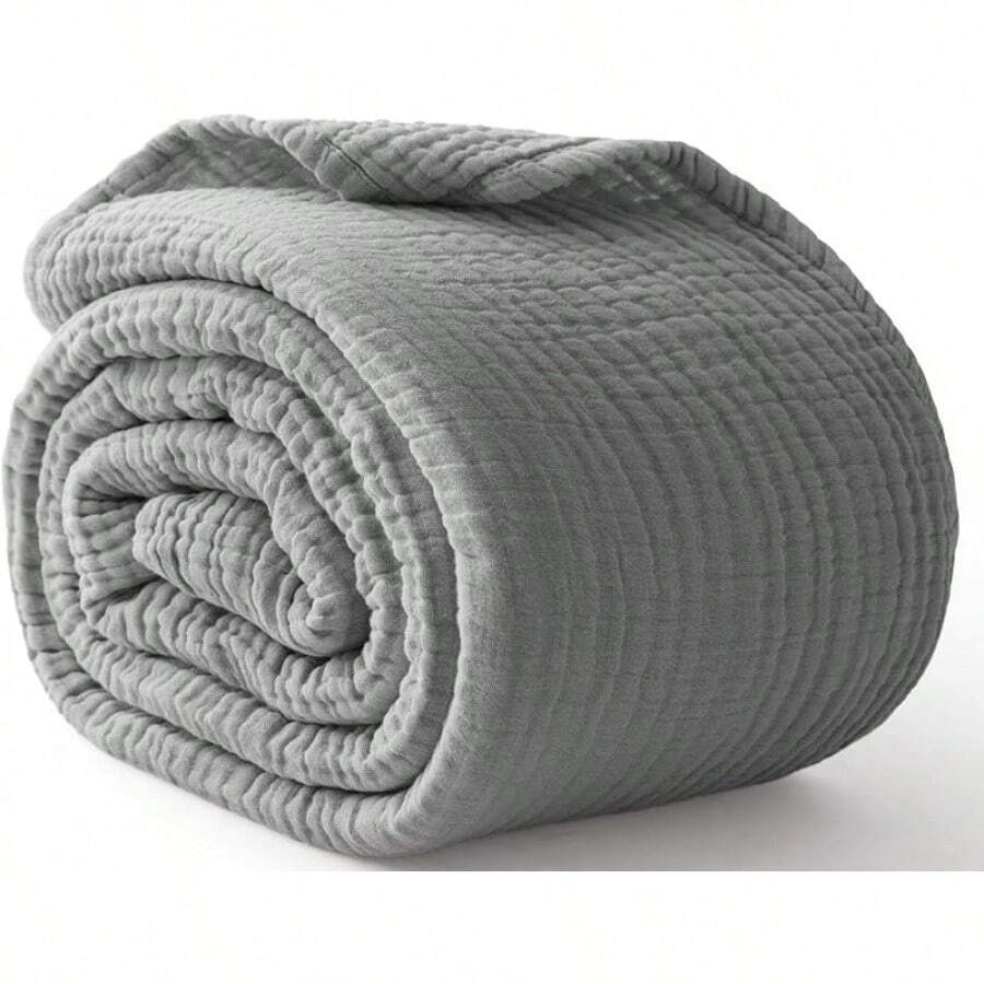 Large 50 X 70% Cotton Muslin 6-Layer Breathable Lightweight Throw Blanket Bed And Couch, Soft Quilt Bedspread, All-Season Gauze Blanket Adults, Lavender - 06 - 灰色 - 查看 1