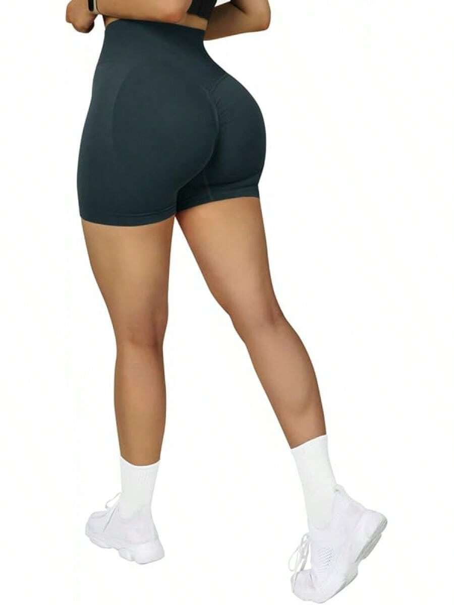 Seamless High Waisted Booty Shorts For Workout - 3" Verde oscuro - Ver 1