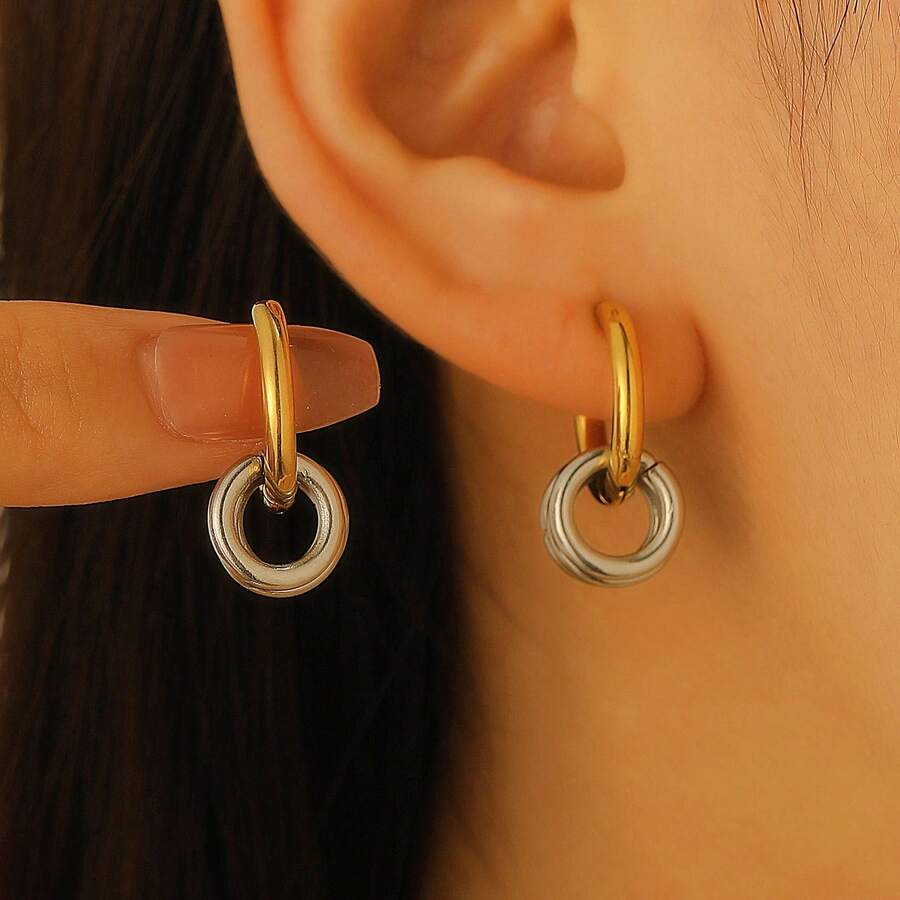1 Pair Women's Stainless Steel Detachable Hoop Earrings