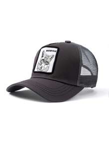 1pc Polyester Casual Sports Animal Embroidery Anti-UV Mesh Cap, Versatile Unisex Hat For All Season