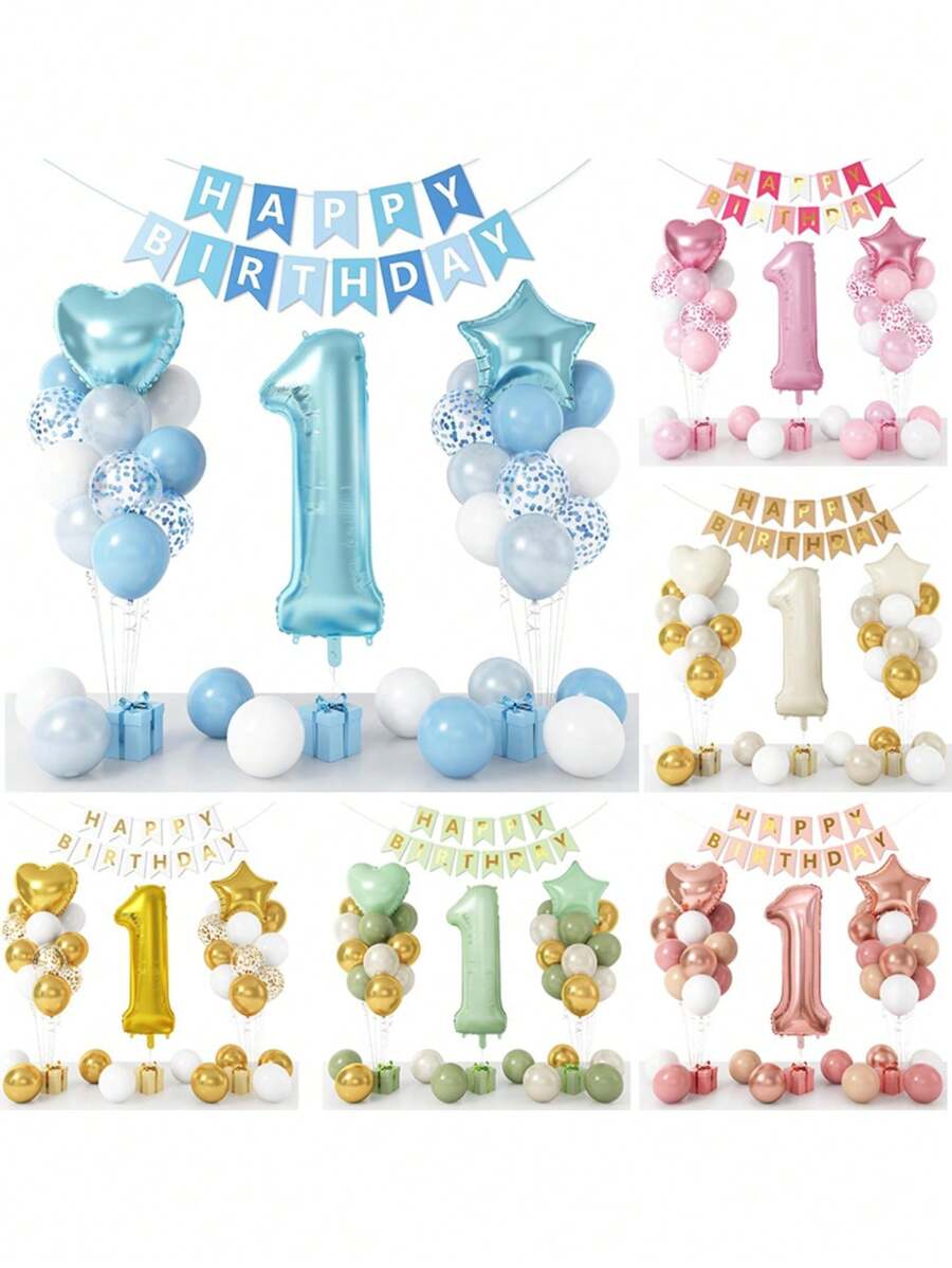 25 Stücke Kinder Metallische Zahlen, Stern, Herz-förmige Folienballons Set, Kleinkind Geburtstags Party Deko Girlande