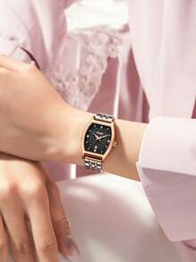 Poshi 1 pieza Reloj de pulsera de mujer elegante de cuarzo analógico con decoración de diamantes y pantalla de fecha