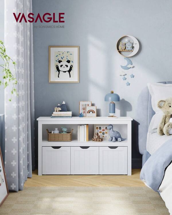 VASAGLE Toy Storage For Kids, Kids Storage Unit, Storage Cabinet With Wheels, 102 X 30 X 60 Cm, Kids Bookcase, For Living Room, Children's Room, Playroom, White