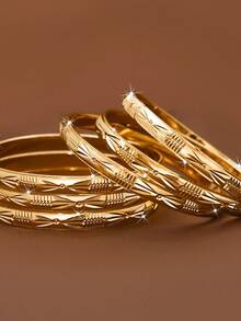 1/3/6pcs 24k Gold Plated Handcrafted Arrow Bangle Bracelet (6mm Width), Suitable For Women's Daily Wear Or Gift, Excluding Box - Yellow Gold - View 3