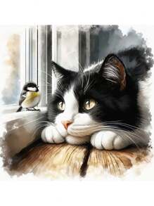 1PC Diamond Art Painting Kits Crafts Stickers Charming Cat And Bird Scene Animal Mosaic Set Embroidery 5D DIY Cross Stitch Luxury Room Home Party Wall Decor Family Friends Teachers Holidays Gift