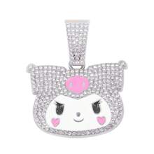 Sanrio 1 szt. Sanrio Hello Kitty Kuromi Cartoon Shiny Full Of Rhinestones Hip Hop Cool Trójwymiarowy Naszyjnik Wisiorek Hello Kitty Biżuteria, Prezent Słodki Kot Fashionista Kubański Naszyjnik Łańcuchowy