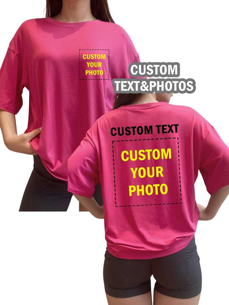 Cadouri personalizate, Tricouri personalizate pentru femei, Topuri personalizate față și spate, Adăugați fotografiile dvs. (modele/logo-uri/fotografii de familie/selfie-uri/animale de companie/fotografii de cuplu), Text și fotografii pot fi adăugate pe spate, Alegeți textul preferat, Creați-vă propriul tricou personalizat imprimat ca și cadou pentru prietena dvs., Elegant, la modă, hipster