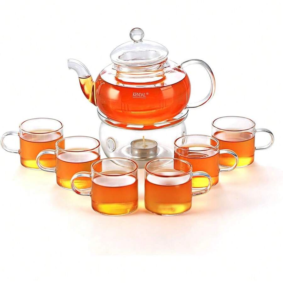 27 Oz Glass Ing Tea Maker Teapot With A Warmer And 6 Tea Cups (4.35 Oz Cup With A Handle) - Nhiều màu - Xem 1