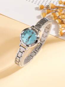 5 pièces/set Montre bracelet à cadran rond petit style niche avec bracelet en acier, design minimaliste et élégant, set cadeau pour femmes, sans boîte cadeau