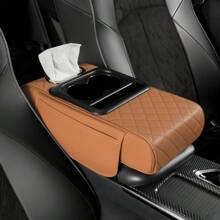 1pc Premium Comfortable Multifunctional Universal Car Armrest Pad, With 1 Tissue Box, 2 Side Pockets, 2 Cup Holders, Car Interior Accessory Raised Expanded Multifunctional Storage Box