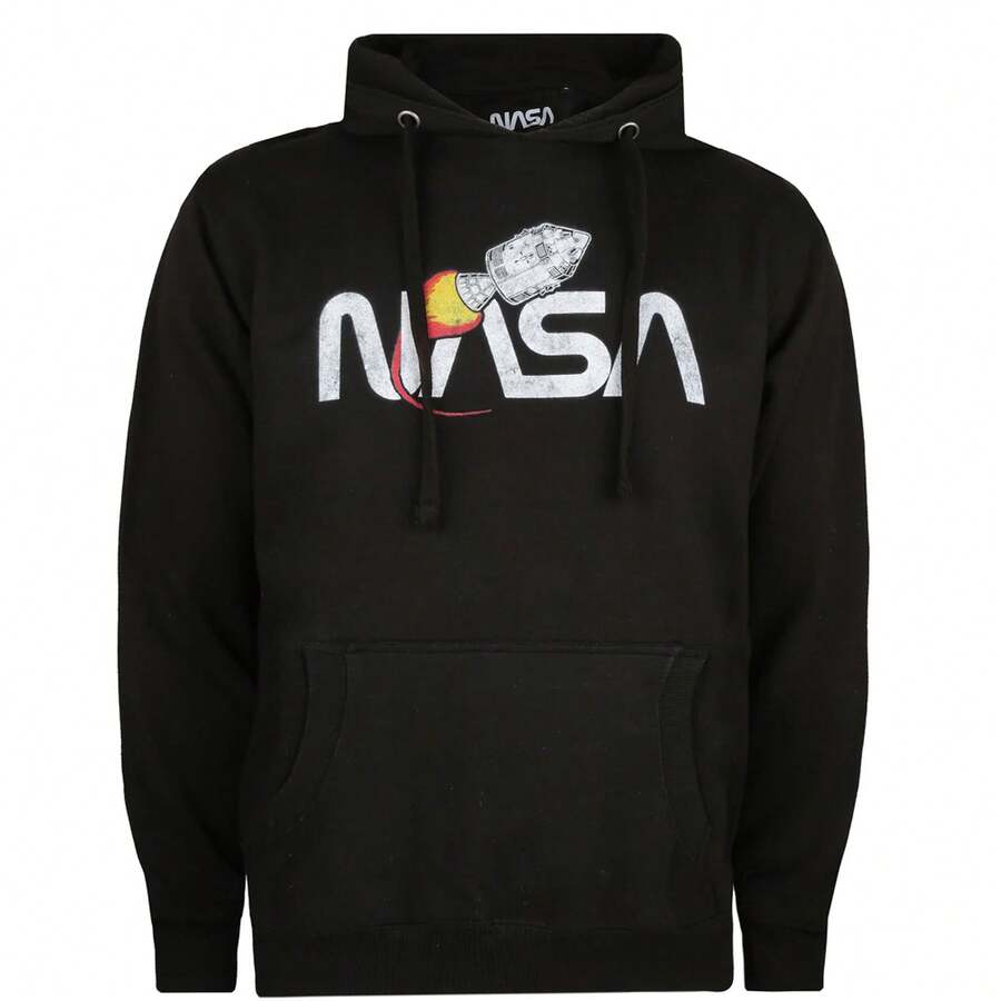 NASA Mens Vintage Rocket Pullover Hoodie (Black/White) - 咖啡棕 - 查看 1