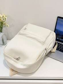 Minimalist Solid Color Multi-Functional Large Capacity Student Backpack, Back To School Essential, College Essential Backpack - White - View 7