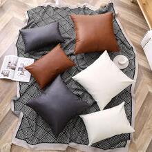 Faux Leather Throw Pillow Covers, 12 X 18 H Set Of 2 Thi Cognac Modern Solid Decorative Pillow Covers For Bedroom Living Room. - Multicolor - View 7