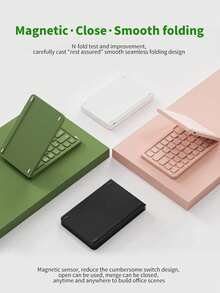 双折蓝牙键盘，兼容三大系统，超长续航，迷你便捷键盘，适用于笔记本电脑和手机办公使用 - 象牙白 - 查看 5