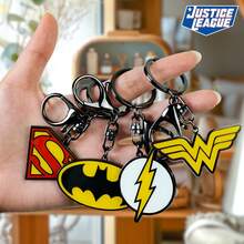Justice League 1pc Cute Anime Keychain, Cool Hero Fashionable And Minimalist Batman Superman Wonder Woman Flash Logo Keyring, Perfect For Backpack Pendants, Car Key Accessories, And Small Gifts[Officially Licensed] - Multicolor - View 2