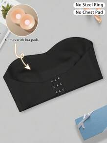 1 pieza Camiseta sin tirantes de unicolor con cierre delantero, copa suave y cubiertas para pezones desmontables para mujer, se debe usar con las cubiertas para pezones