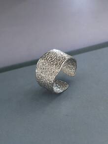 1 pieza Anillo ajustable con diseño asimétrico de textura arrugada, accesorios de moda vintage y casuales unisex adecuados para uso diario