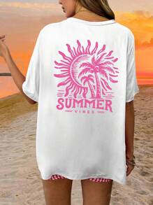 Plus-Size Letter-Printed Round Neck Casual Multi-Functional Short-Sleeved T-Shirt