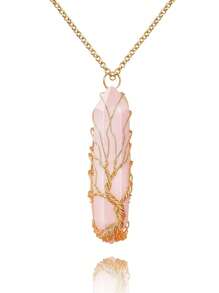 Collana di cristallo curativo fai da te fatta a mano con albero della vita, pendente in pietra naturale avvolto in filo, collana con pietra preziosa di quarzo spirituale esagonale, gioielli per donne e uomini.