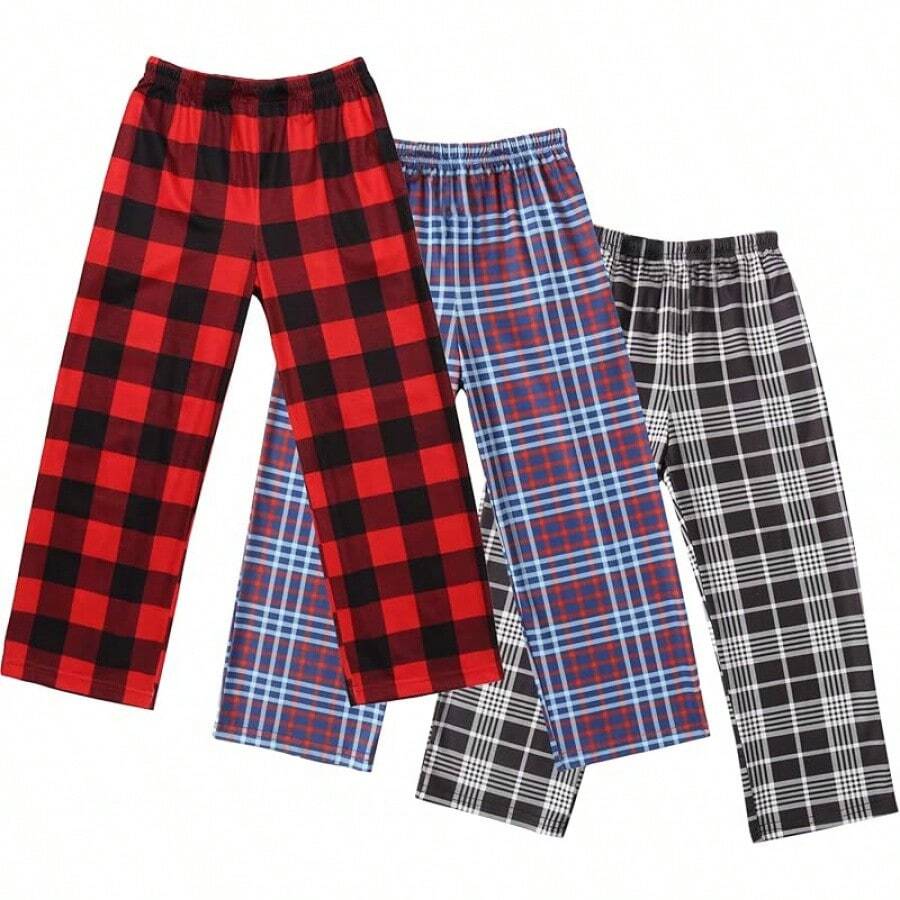 Boys Pajama Pants 3 Pack Sleep Pants Soft Elastic Waist Kids Pajama Bottoms Plaid Lounge Pants With 2 Pockets - Mẫu 13 - Xem 1