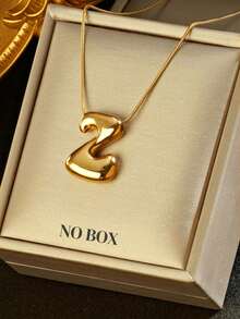 1 件时尚不对称 3D 粗字母吊坠项链，18K 镀金不锈钢，女士新款时尚不对称字母珠宝配饰 - 金黃色 - 查看 19