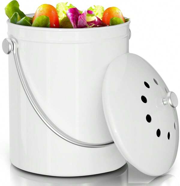 Utopia Kitchen Compost Bin For Kitchen Countertop, 1.3 Gallon Compost Bucket For Kitchen With Lid, Includes 1 Spare Charcoal Filter, Home Essentials - (Silver)