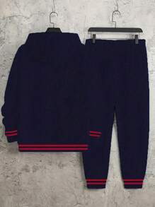 Herren Herbst/Winter Set aus einfarbigem, gestauchtem Langarm Kapuzenpullover und Hose, stilvolles grafisches Druckdesign, Kapuzenpullover mit großen Taschen, verstellbarer Tunnelzug an der Hose, perfekt für Lässig Wear, Club Fußball Training, täglichen Sport