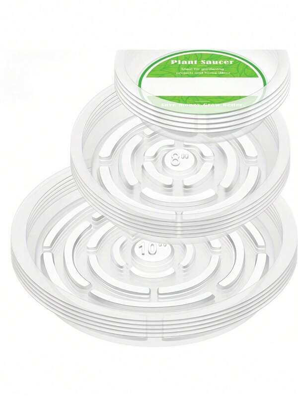 15 Pcs Set Of 6", 8", 10" Clear Plastic Plant Saucers, With 15 Plant Labels, Drip Trays For Indoor/Outdoor Potted Plants, 5 Of Each Size