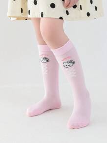 Sanrio 4 Pairs Kid Girls Knee High Socks, Hello Kitty, Mesh, Pink&White, Heart Thigh High, Cute School Style, Thin, Suitable For Students, Everyday, Back To School Season, New Semester, Classroom, Festival Matching, Can Be Paired With Lolita Skirt