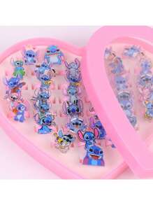 Disney Anillo de Dibujo Animado de Stitch de Disney - Regalo de Joyería Adorable de Alien para Niños y Fans, Regalo para Volver a la Escuela, Accesorio de Moda Temático