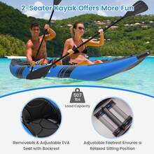 Lifezeal Inflatable Water Float Set Portable 2-Person Kayak With Aluminium Oars EVA Padded Seat - Blue - View 2