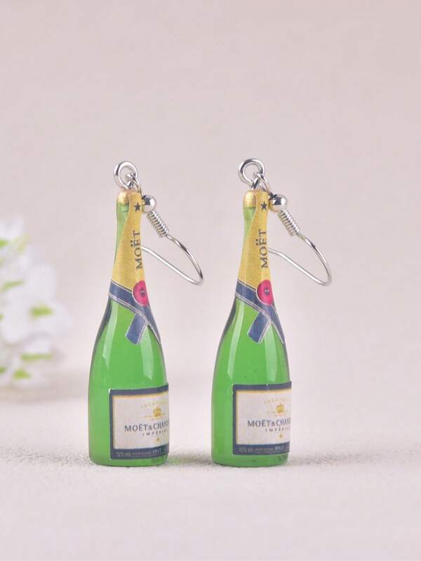 1 Pair 3D Wine Bottle & Champagne Flute Earrings, Party Decoration Jewelry For Women