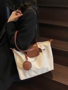 Large Capacity Tote Bag For Women, Fashionable Nylon Canvas Handbag, Commuter Shoulder Bag For Moms - White - View 4