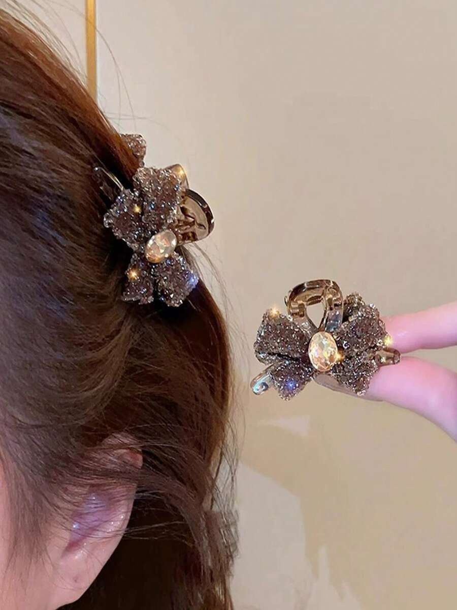 1/2 chiếc kẹp tóc nơ đính đá kiểu dáng sang trọng, phụ kiện tóc thiết kế tinh tế dành cho nữ, phù hợp để sử dụng hàng ngày, đi chơi, làm quà tặng, kẹp tóc mùa hè đi biển, kẹp tóc du lịch.