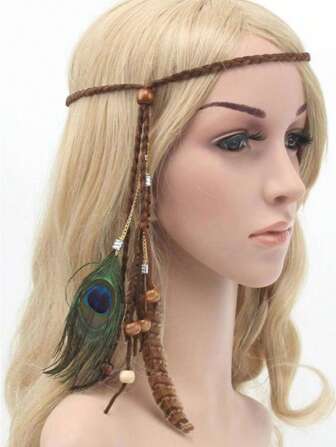 1pc Peacock Feather Headpiece Feather Hair Strap Bohemian Wind Rope, Hairband Fall Winter Headbands For Women Hair Band Hair Accessories For Women For Vacation Outfits Woman Elegant Scarf Women Bandanas Soft Headwrap