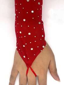 1 Paar 49 cm Damen Mesh sexy fingerlose Handschuhe mit Strass, dehnbare dünne glitzernde Modeschuhe für Musikfestival, Bühnenauftritte, Singles Party, Frühling/Sommer - Mesh heißer Diamant - Übersicht 4