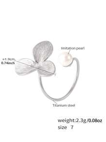 MiDuoDuo 1 pièce Bague fleur de perle de faux en acier inoxydable doré 18 carats, taille ajustable, bijou à la mode