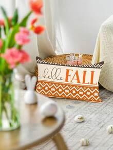 1/2/4 Vỏ gối tựa lưng bằng vải lanh Hello Fall - 12x20 inch, trang trí nhà nông thôn mùa thu và lễ tạ ơn, khóa kéo, có thể giặt bằng máy cho ghế sofa gia đình - Nhiều màu - Xem 4