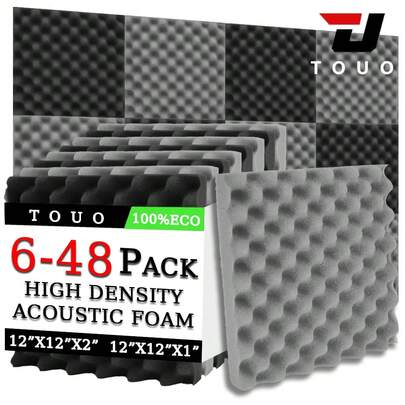 TOUO 6-48 块吸音泡沫板，8 种颜色蛋箱隔音垫，12 英寸 x 12 英寸 x 2 英寸/1 英寸，高密度吸音海绵，适用于工作室、房间、墙壁、天花板