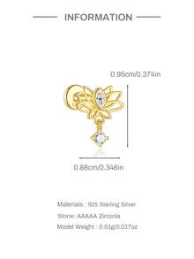 EleRunis 1PC 925 Sterling Silver Lotus Flat Back Cartilage Helix Piercing Fine Jewelry For Daily Wear Wedding Party Anniversary Valentine's Day - Gold - View 9
