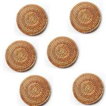 6件套手工藤条杯垫套装 - 秋季藤蔓设计，耐热锅垫，适用于厨房和餐厅，木制储物茶具，情人节、情人节婚礼、生日 - 棕色 - 查看 5