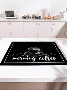 1pc Home Decor, Coffee Cup Printed Drain Mat, New Absorbent Kitchen Counter Drying Pad, Kitchen Dish Drying Mat - Dish Pad, Soft Diatomite Non-Slip Quick Dry Mat, Suitable For Kitchen Counter, Coffee Maker, Espresso Machine, Etc.