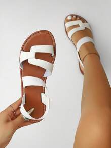 New Flat Sandals, Simple Casual Multi-Strap Design Elements Suitable For Daily, Campus, Commuting, Shopping, Casual. Pure White Multi-Strap Flat Sandals, Textured Brown Multi-Strap Flat Sandals, Classic Black Multi-Strap Flat Sandals, Suitable For Spring/Summer
