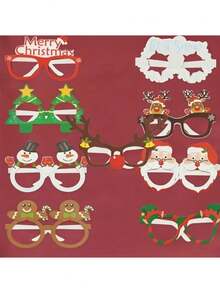 9pcs,Holiday Christmas Glasses - Santa Claus, Reindeer, Snowmen And Tree Designs - Suitable For Holiday Parties, Birthdays And Weddings - High-Quality Paper Photo Props, Christmas Decorations