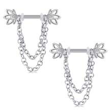 Steel Nipple Shield Rings Tongue Barbell Piercing Jewelry Retainer 14G 5/8Inch Chain Dangle Clear CZ For Women Men 1Pair