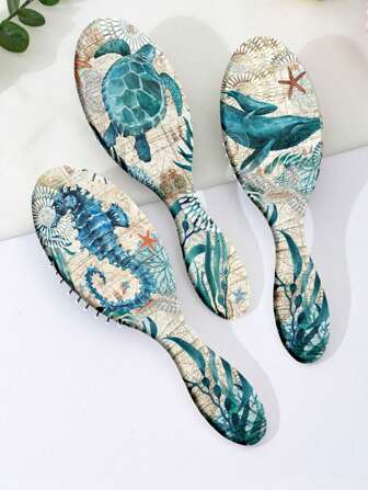 1 pièce Brosse à cheveux avec motif de tortue de mer de la série Océan, en éléments marins en nylon, pour toute saison, coiffure, accessoires pour les cheveux, kit d'outils de coiffure, ensemble de coiffure