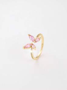 1 件时尚可爱的方晶锆石蝴蝶戒指，适合少女日常佩戴，一份惊喜礼物