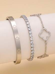 Pulsera de acero inoxidable con trébol de cuatro hojas de circonita en estilo retro personalizado, joyería de uso diario para mujeres