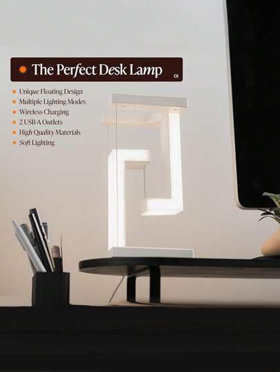 Luminária de mesa flutuante com carregamento sem fio LED - Design de suspensão antigravidade, toque de 3 níveis e brilho ajustável, porta USB-C, decoração de mesa exclusiva para escritório, quarto, sala de estar, escritório em casa, estudo, leitura, dormitório universitário